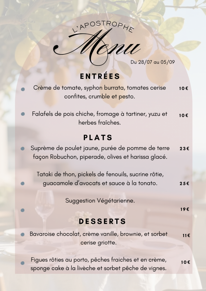 Menu été 2