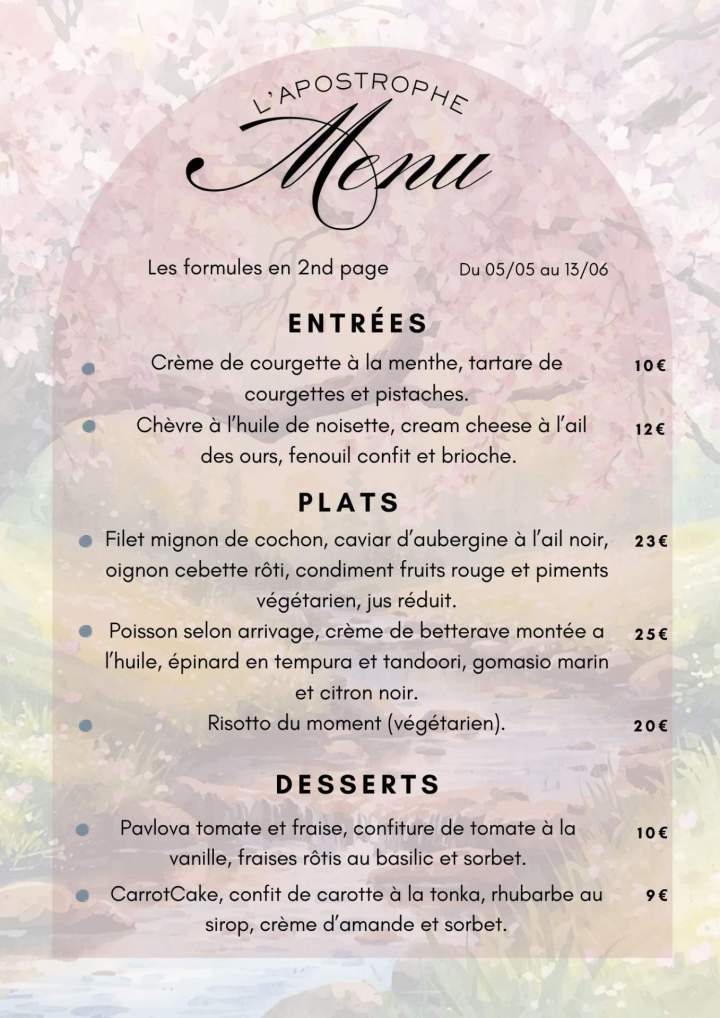 prix MENU printemps